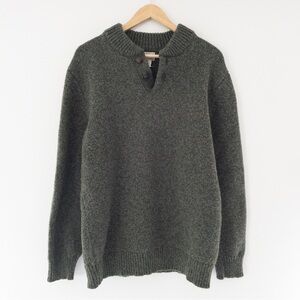 L.L. Bean Green Classic Ragg Wool Henley Sweater